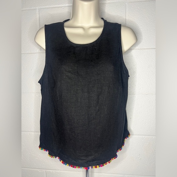 BCBGeneration Tops - BCBGeneration Black Linen Blend Pompom Trim
Sleeveless Top size M